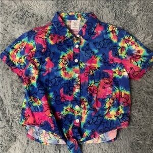 Women's Small Grateful Dead Button Up tie-dye Shirt Dancing Marching Bears
